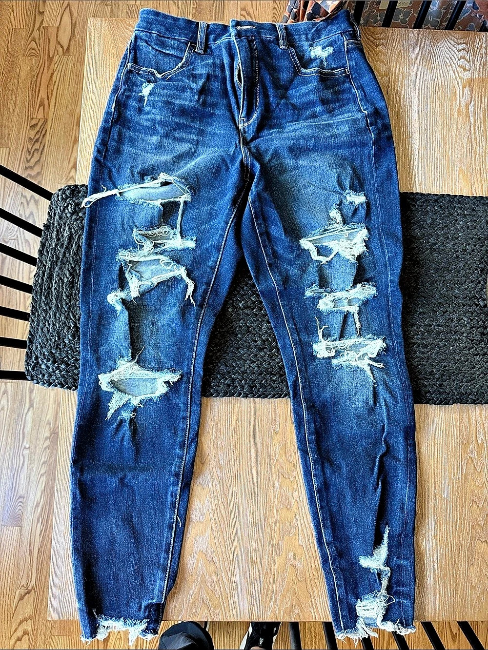 American Eagle Curvy Hi-Rise Jeggings Distressed Blue Jeans Waist 10